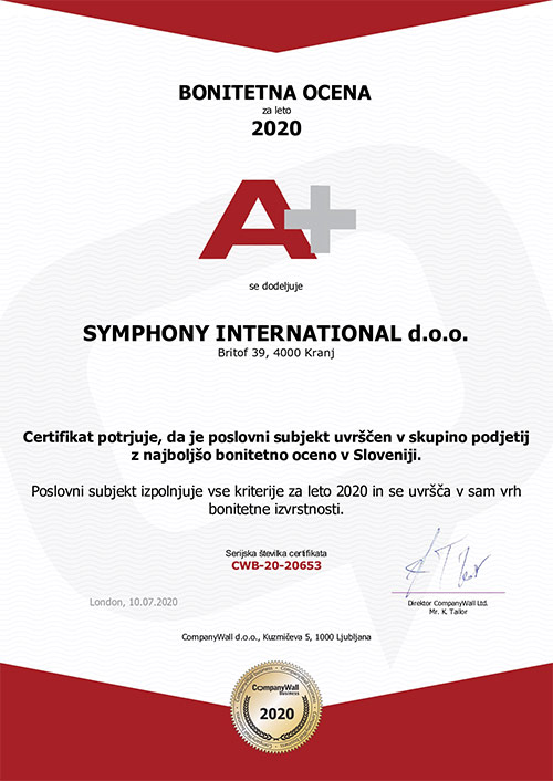 Bonitetna ocena A+ (Symphony International d.o.o.)
